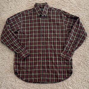 Brooks Brothers Button Down Long Sleeve 100% Cotton Shirt Olive Plaid, Mens sz M
